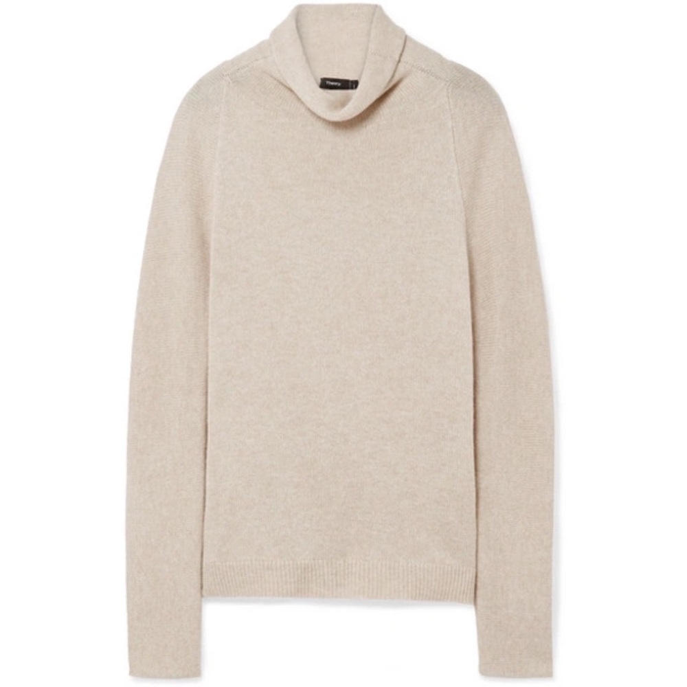 $375 Theory Norman B Cream Cashmere Relaxed Fit Cowl Neck Turtleneck Sweater M